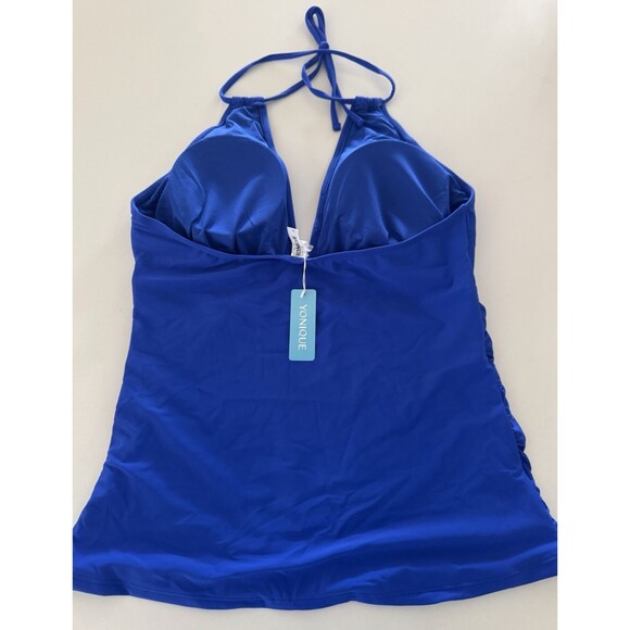 Women's Swimsuit Tummy Control Tankini top size XL royal blue Halter V Neck Swim - Picture 9 of 13